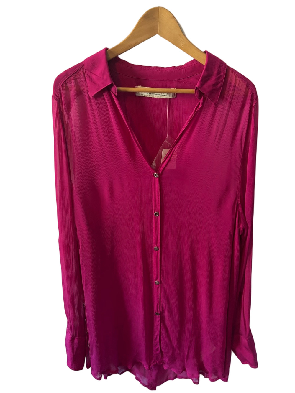 Free People We The Free Button Down Sheer Tunic L Crossover Split Back NEW